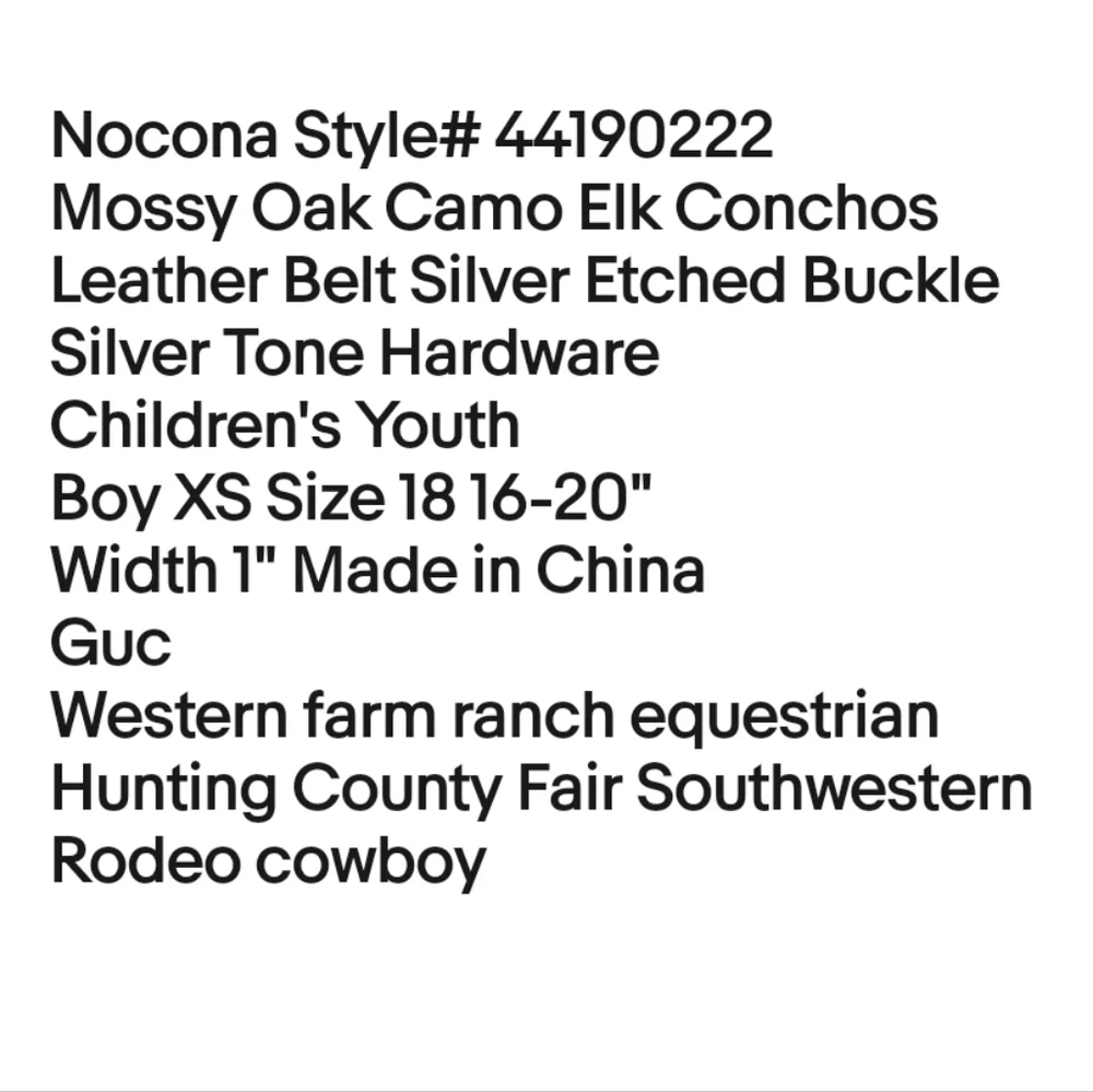 Nocona 44190222 Camo Elk Medallion Concho Leather Belt Youth Boy Size 18 16-20